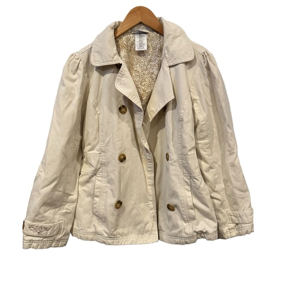Women’s Walt Disney World Mickey Mouse Lined Trench Style Jacket Cream LARGE - Picture 1 of 10